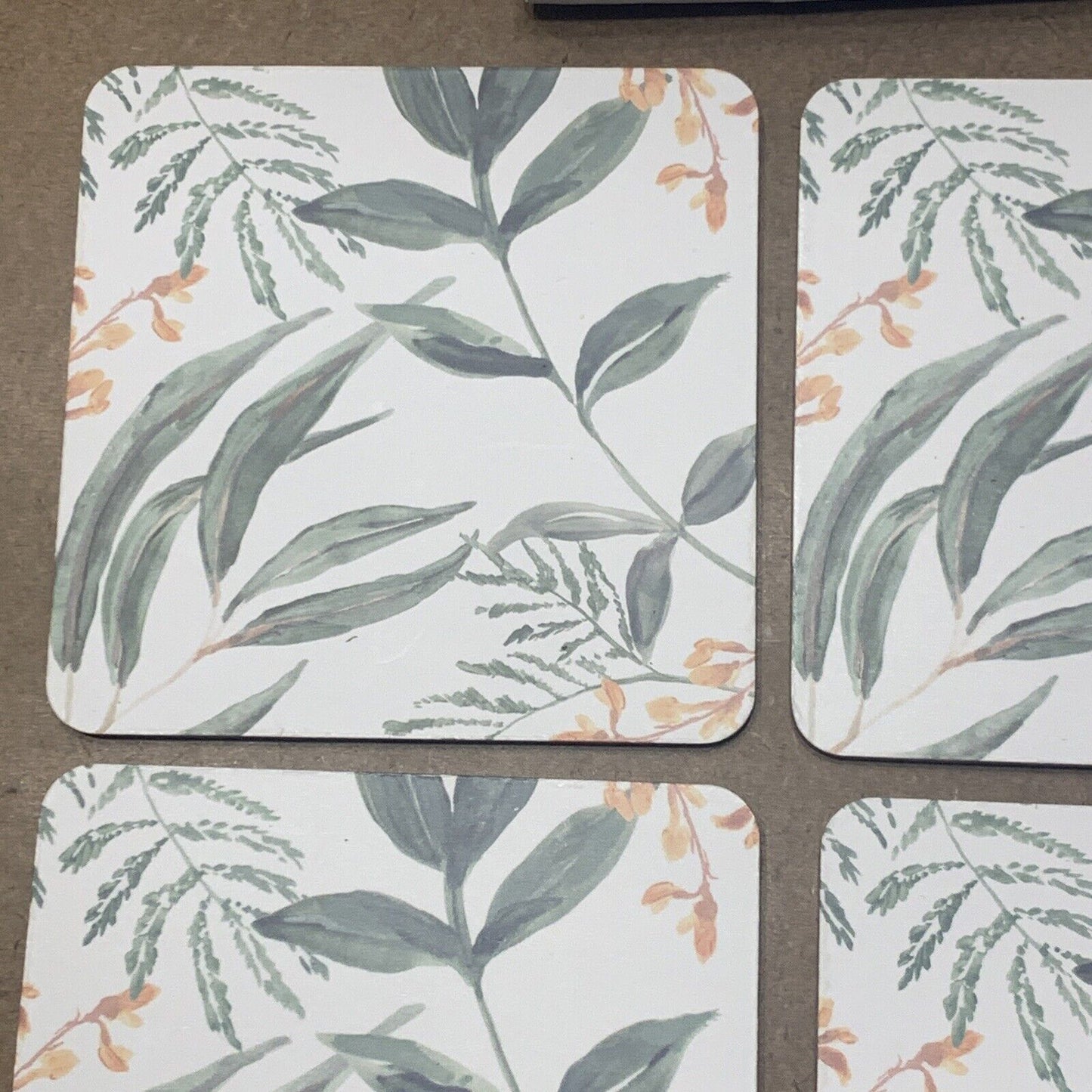 MARKELLA Coasters Set of 6 Green Leaves Cork Back MUSE by Pillow Talk NEW