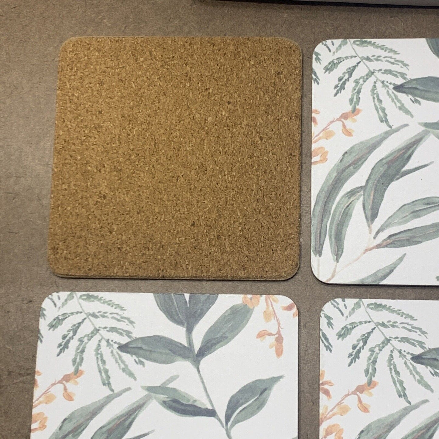 MARKELLA Coasters Set of 6 Green Leaves Cork Back MUSE by Pillow Talk NEW