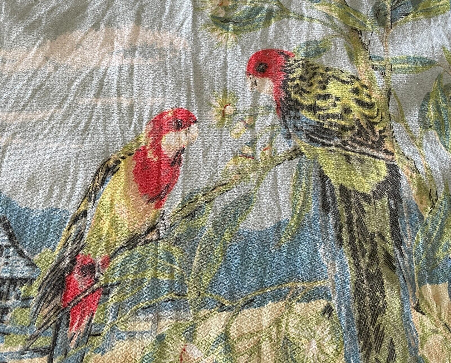 Vintage 1994 Tea Towel Eastern Rosella Country Scene Print Calendar Year
