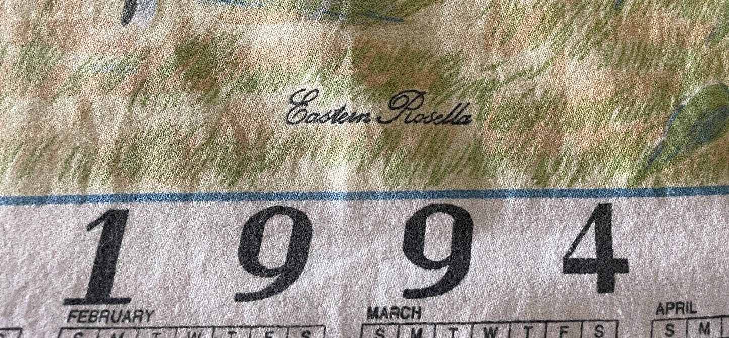 Vintage 1994 Tea Towel Eastern Rosella Country Scene Print Calendar Year