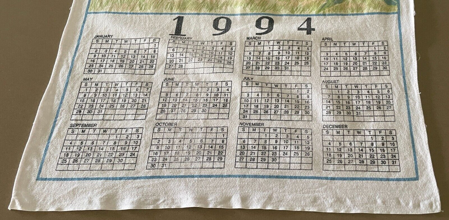 Vintage 1994 Tea Towel Eastern Rosella Country Scene Print Calendar Year