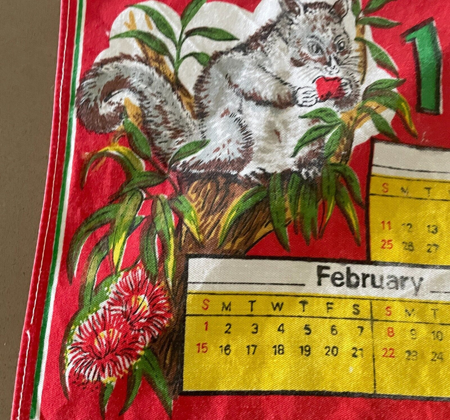 Vintage Souvenir Tea Towel Australian Animals "1981" Calendar Year Cotton