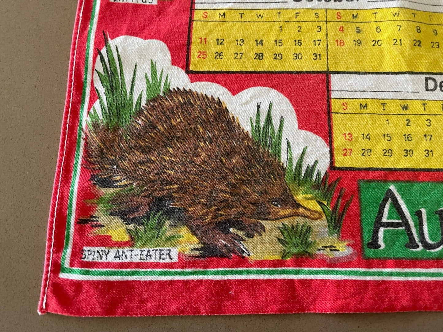 Vintage Souvenir Tea Towel Australian Animals "1981" Calendar Year Cotton