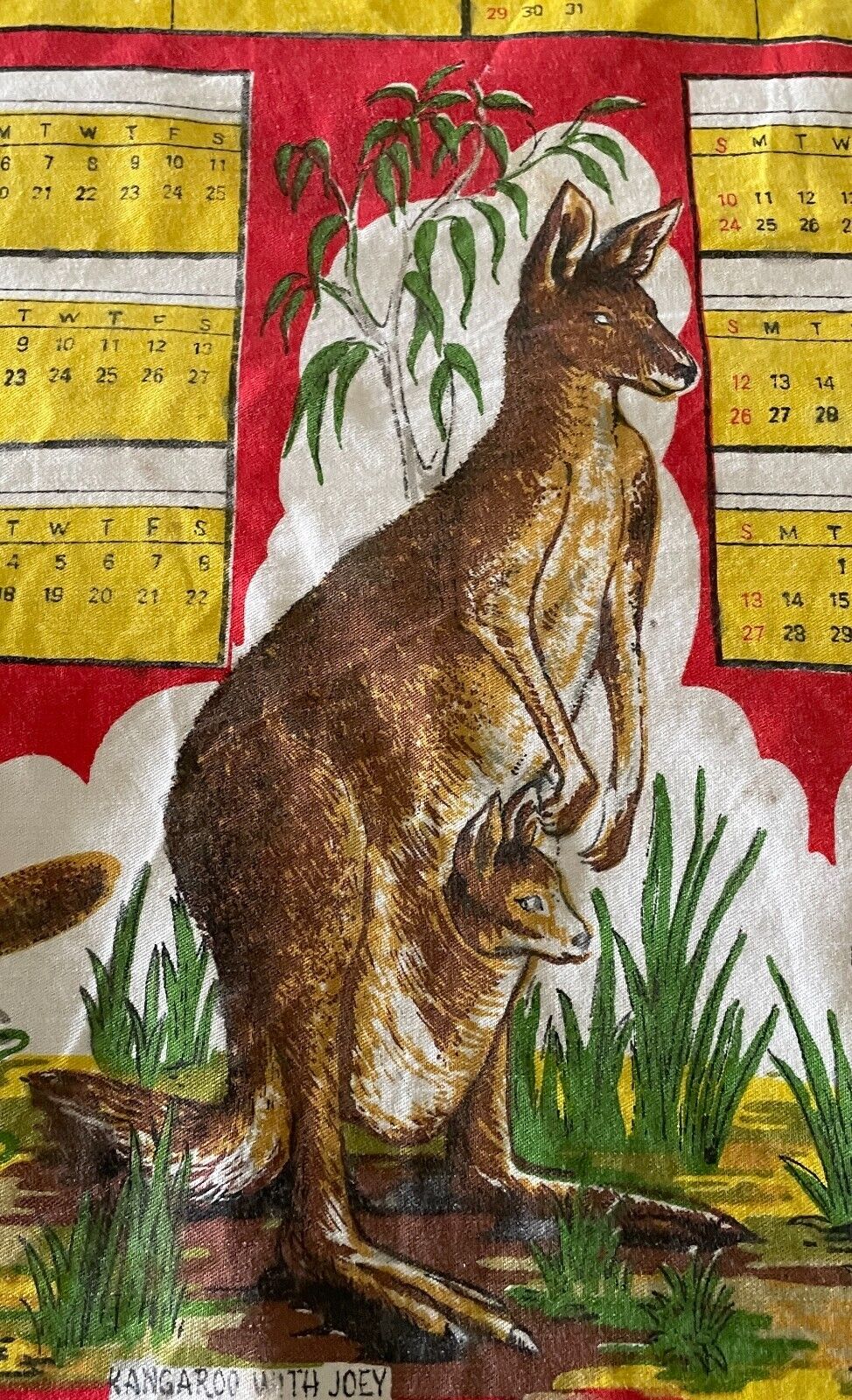 Vintage Souvenir Tea Towel Australian Animals "1981" Calendar Year Cotton