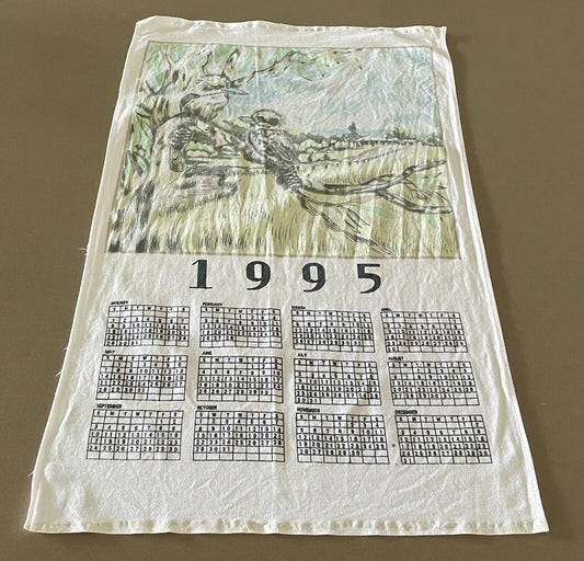Vintage 1995 Tea Towel Kookaburra Rural Country Scene Print Calendar Year