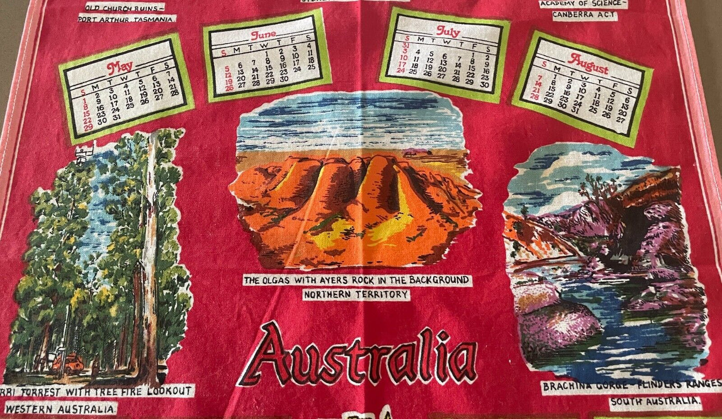 Vintage 1983 Calendar Year Tea Towel Australia LANDMARKS Tourist Attraction