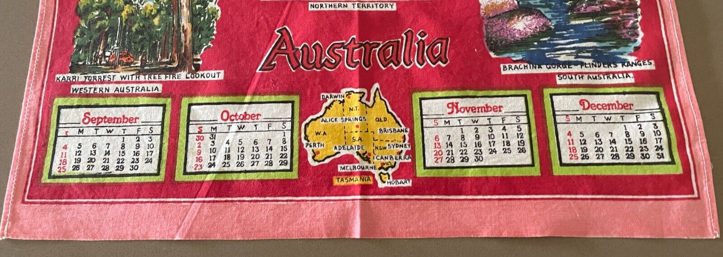 Vintage 1983 Calendar Year Tea Towel Australia LANDMARKS Tourist Attraction