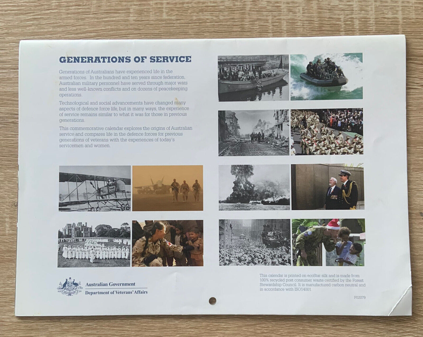 New 2011 Wall Calendar Generations of Service Dept of Veteran Affairs ANZACS