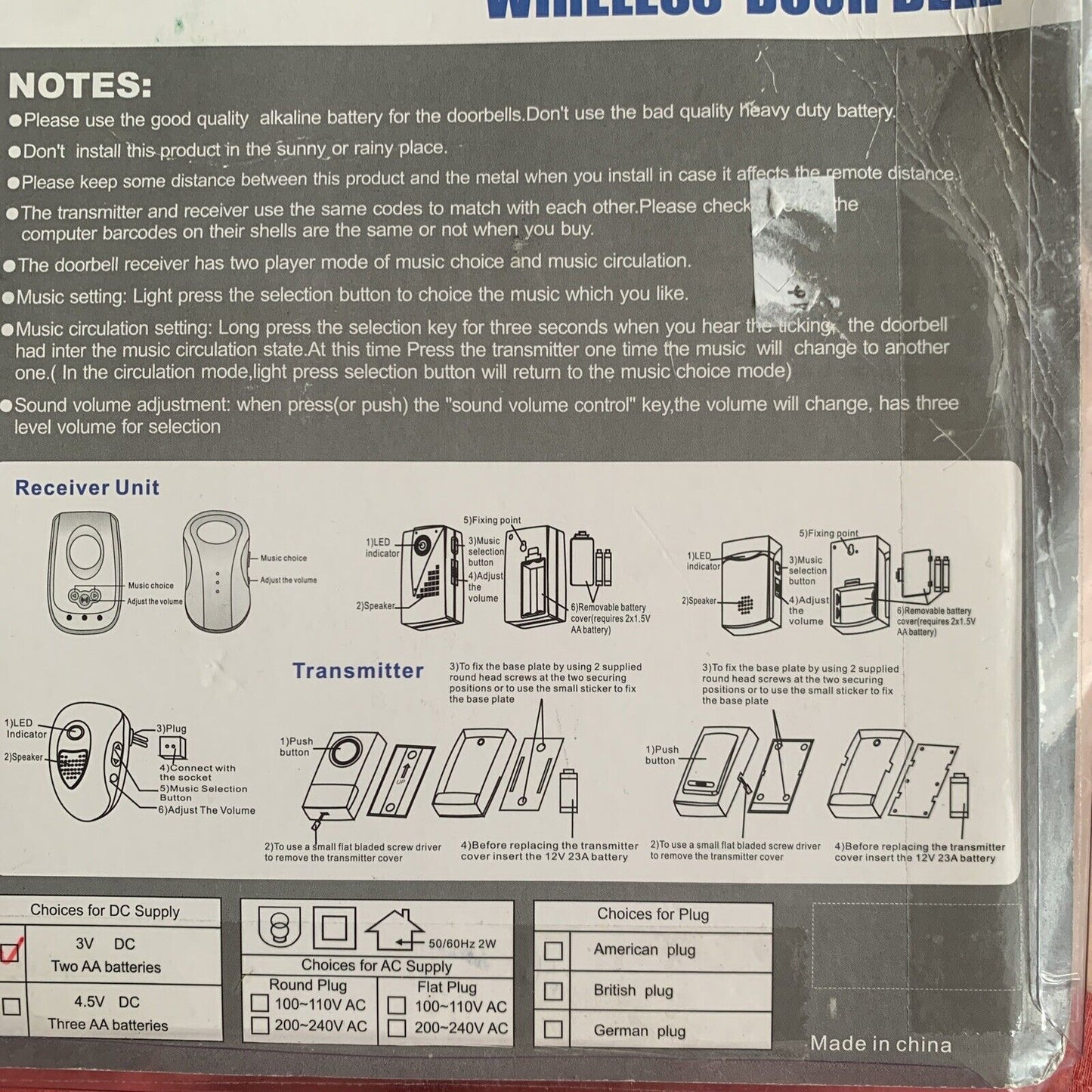 New DOOR BELL VOYE* WIRELESS Digital Chime 2 RECEIVERS Doorbell 38 Melodies