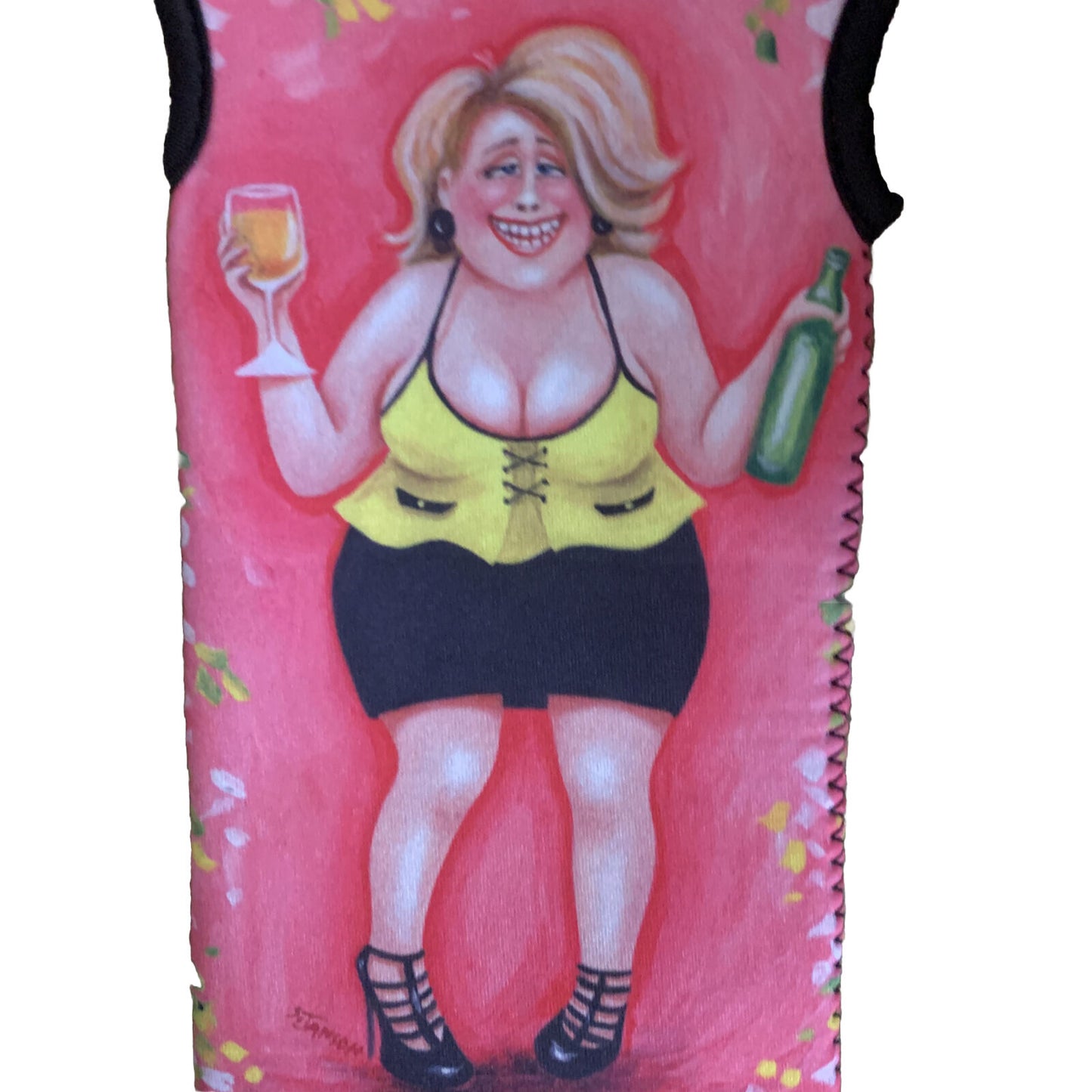WINE SAC ‘ Girls Are Out’  Sue Janson Australia Design Neoprene Novelty Gift NEW