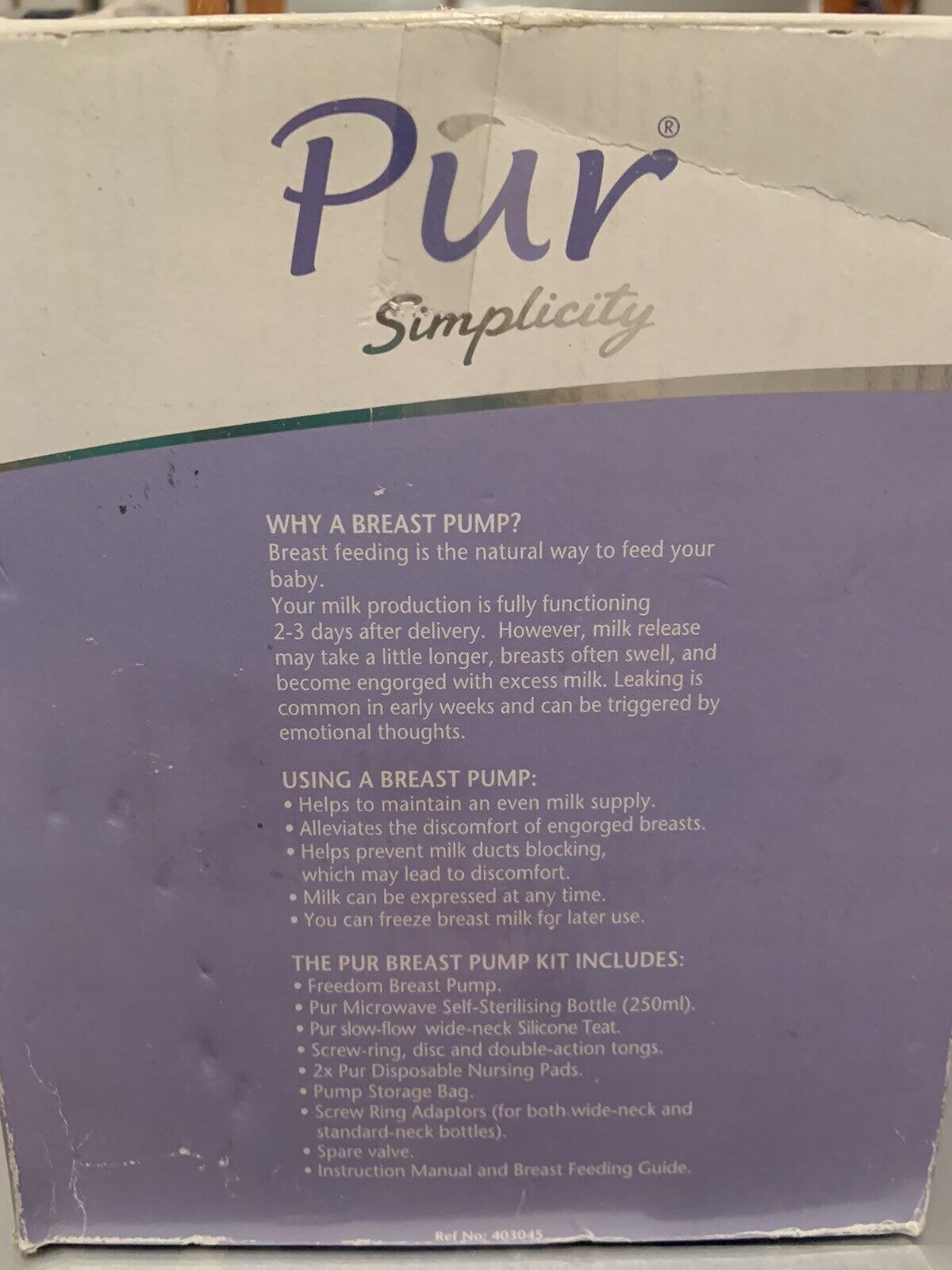 New TOMMEE TIPPEE PUR SIMPLICITY Breast Pump Kit In Box unopened
