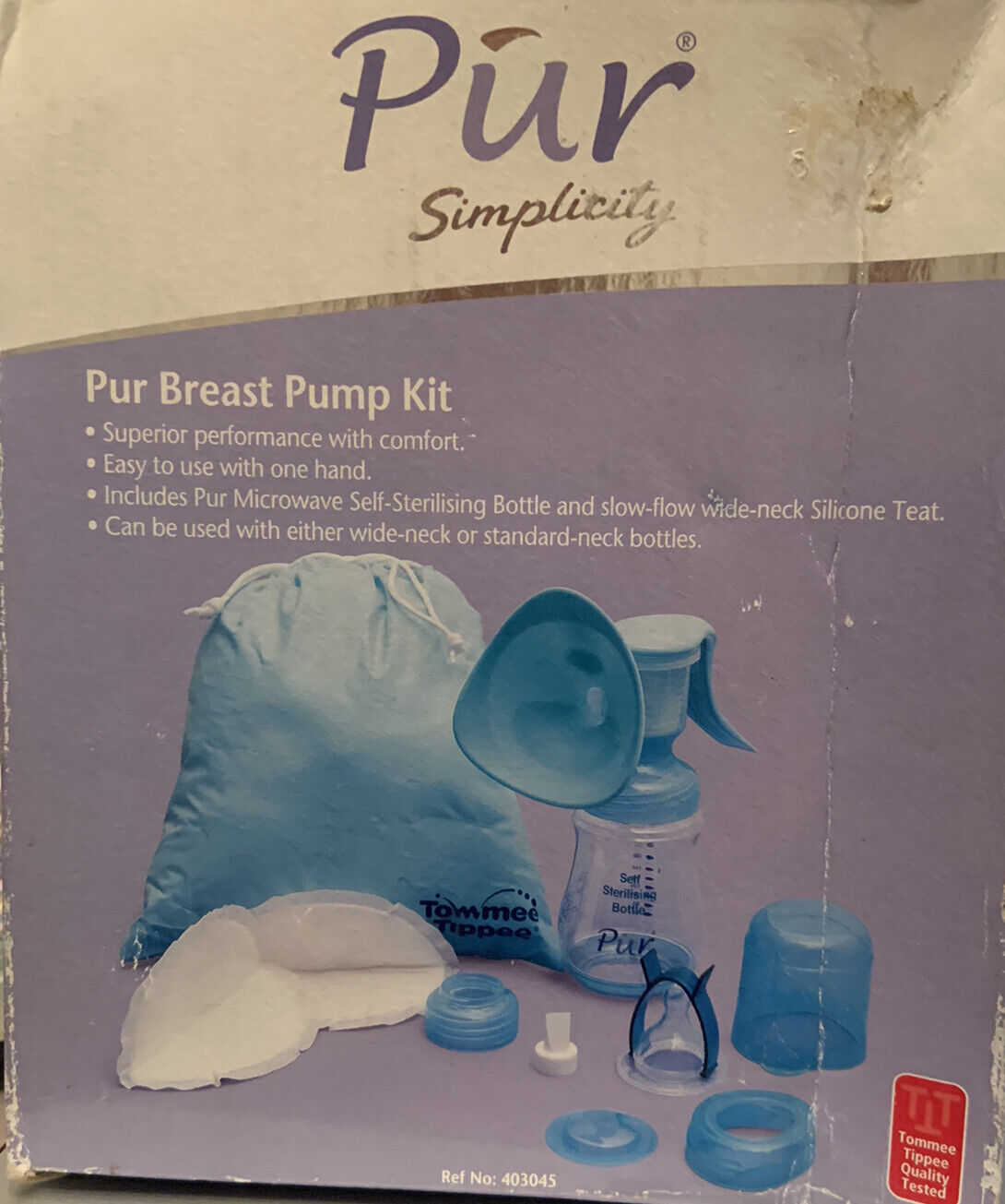 New TOMMEE TIPPEE PUR SIMPLICITY Breast Pump Kit In Box unopened