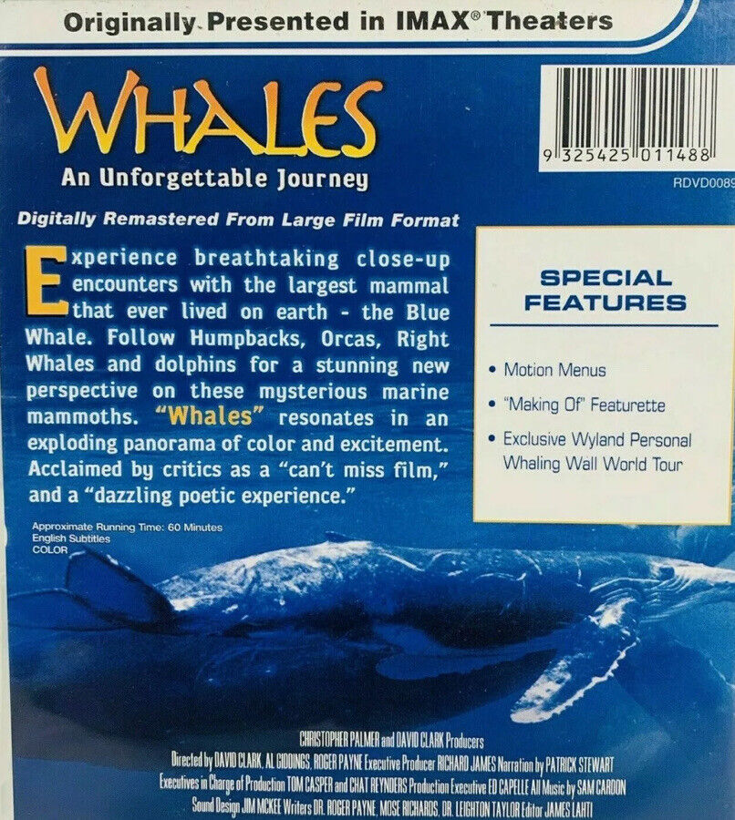 DVD WHALES AN UNFORGETTABLE JOURNEY - IMAX PRESENTATION  Like NEW