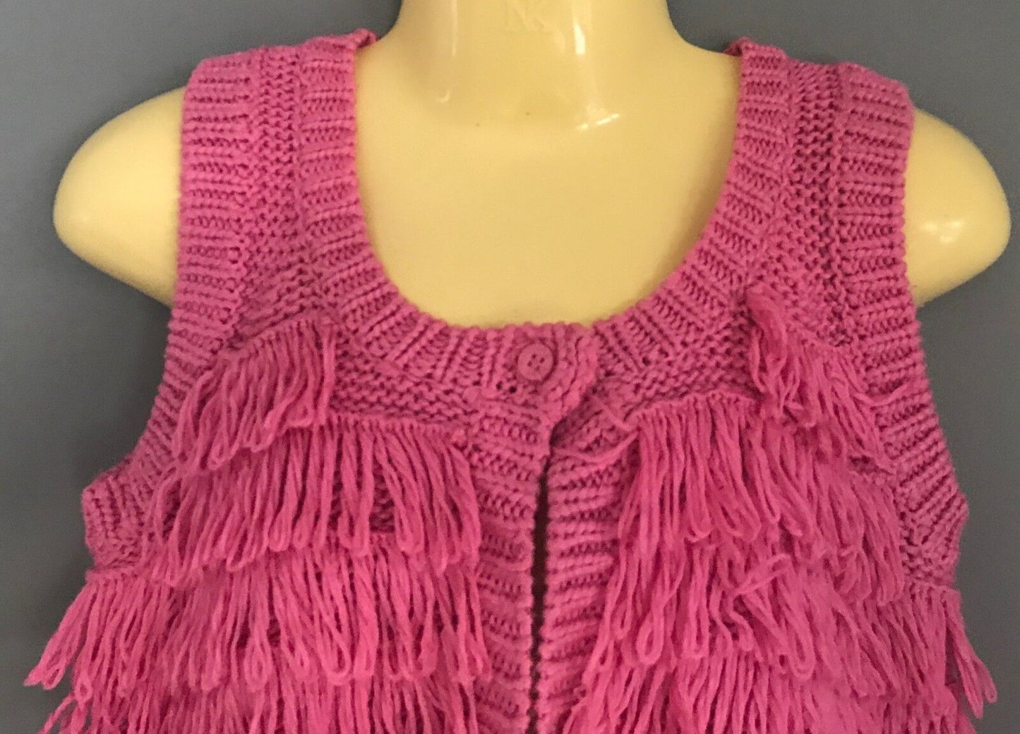 BEBE by MINIHAHA Pink Knit Vest Sleeveless Cardi Jacket Fringe Trim Girls Size 2