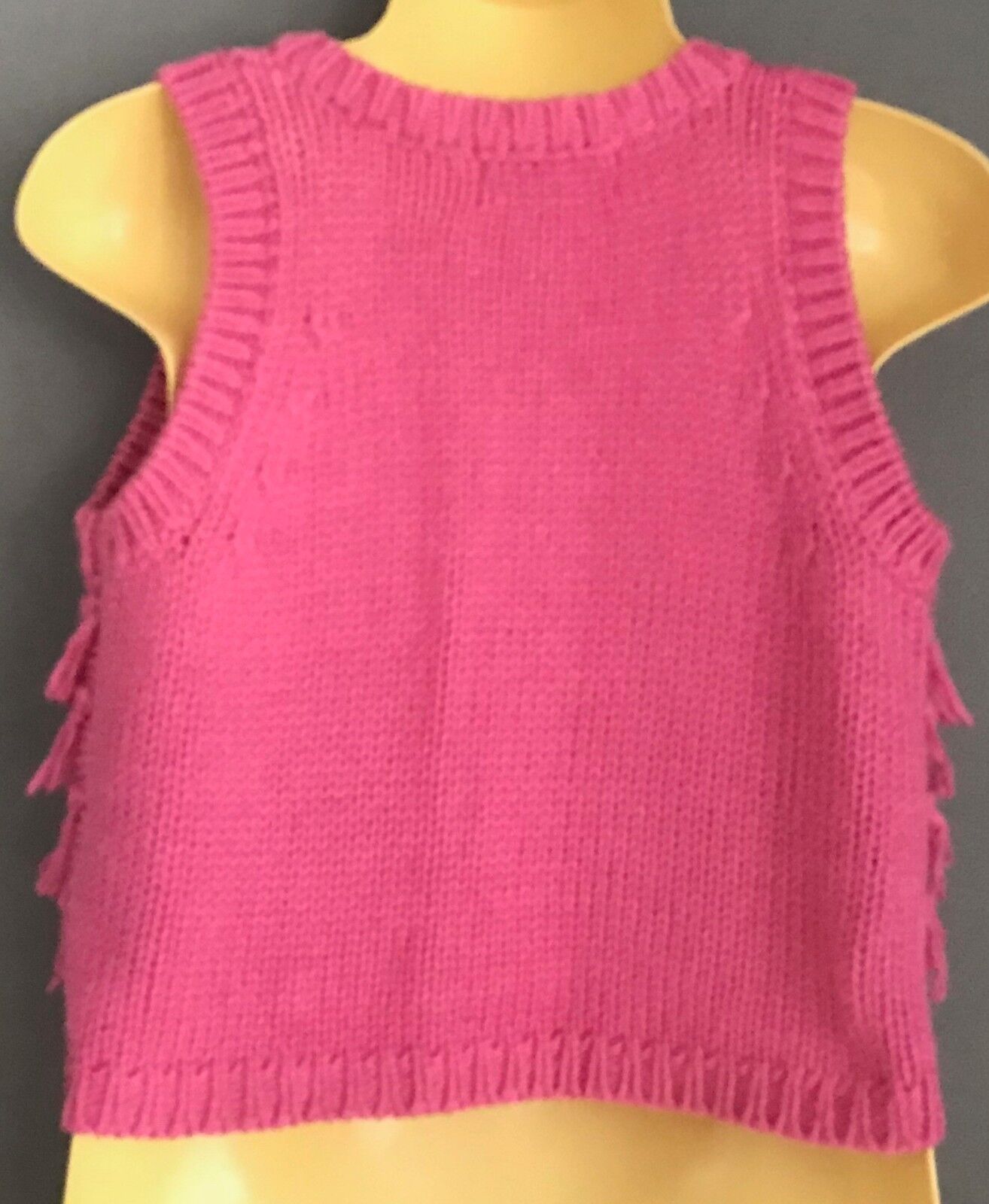 BEBE by MINIHAHA Pink Knit Vest Sleeveless Cardi Jacket Fringe Trim Girls Size 2
