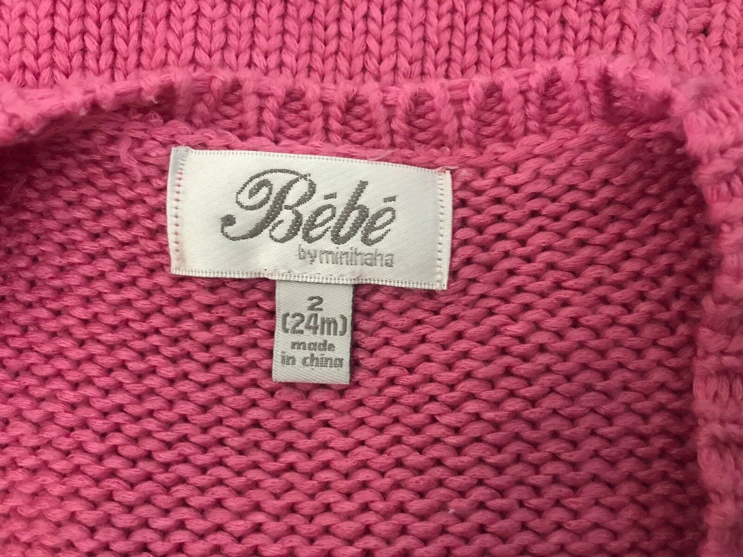 BEBE by MINIHAHA Pink Knit Vest Sleeveless Cardi Jacket Fringe Trim Girls Size 2