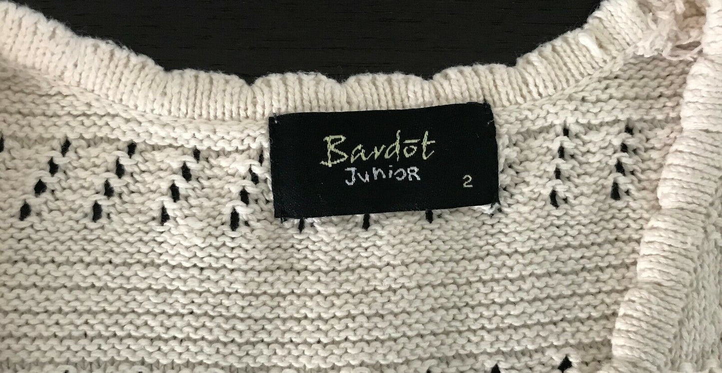 BARDOT JUNIOR Knit Jacket Vest Ivory Sleeveless Tie Front Size 2 Boho