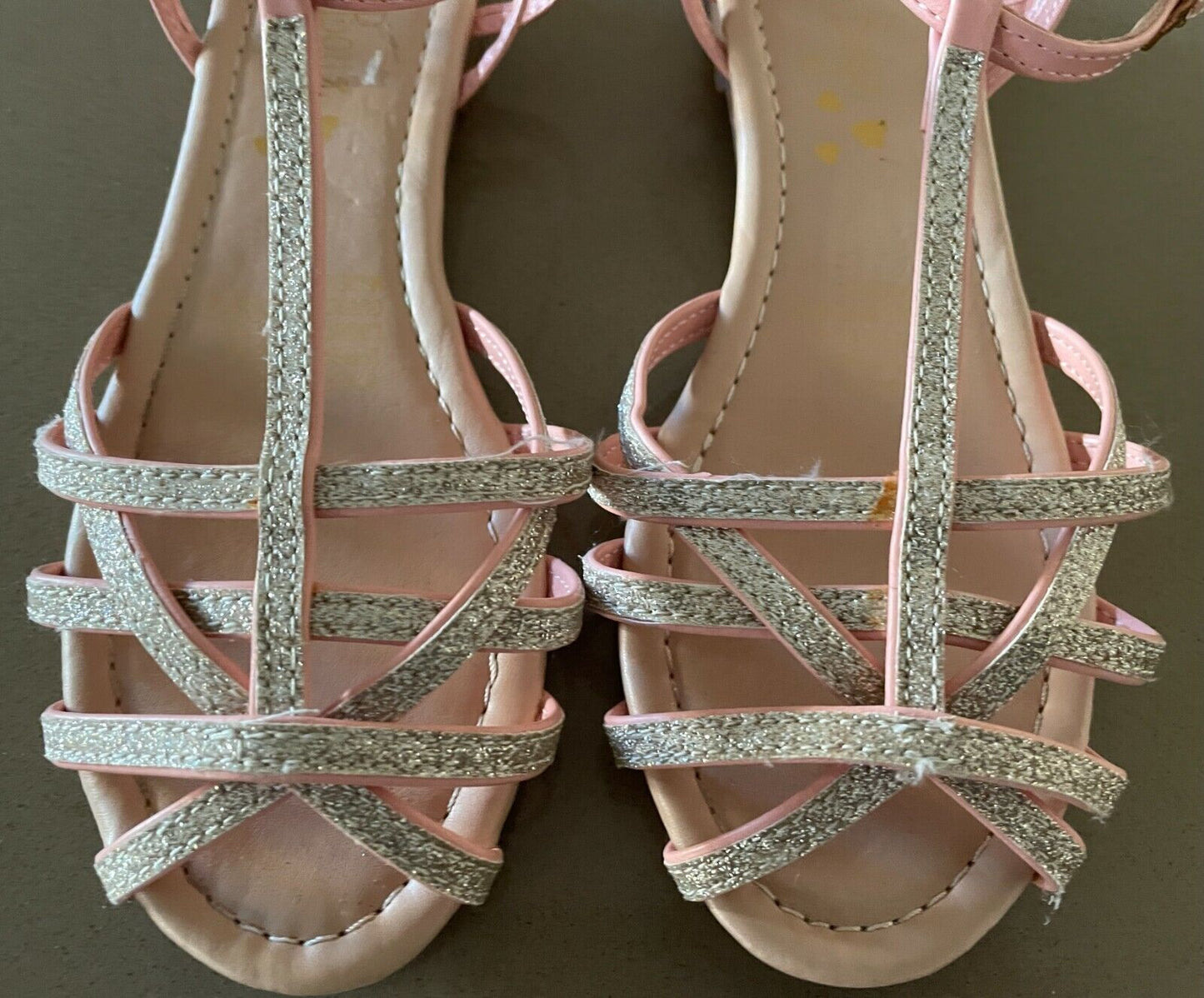 NO BOYZ Sandals Pink & Glitter PU Cut Out Open Toe Ankle Strap Flat Girls Size 2