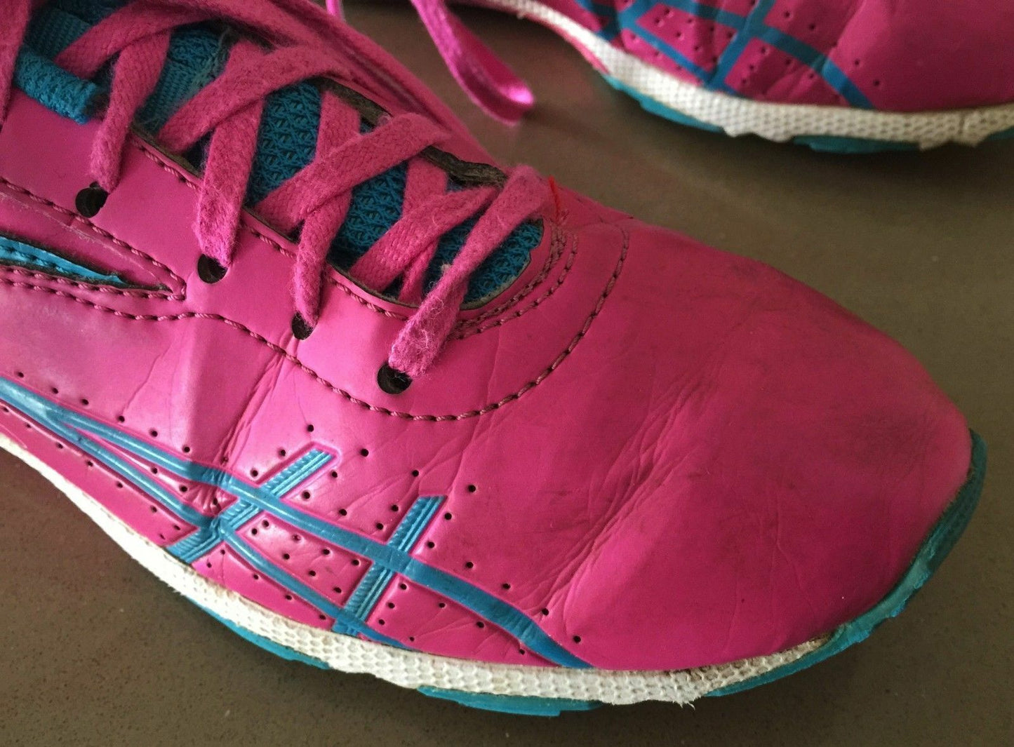 ASICS Running Shoe Pink Blue White Gel-Storm Girl 2 Girls Size 22cm US 3 EU 35