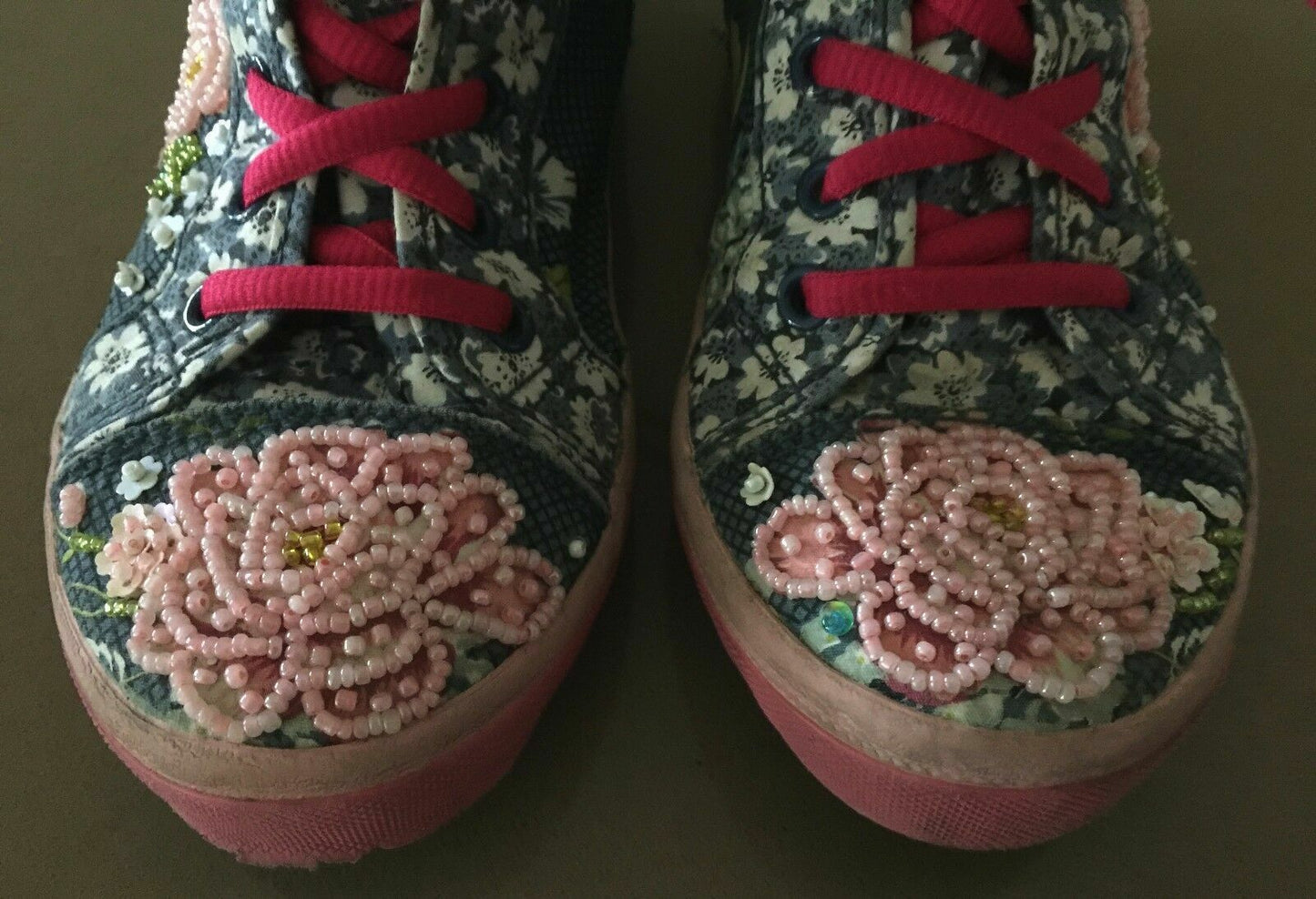LELLI KELLY UK Ankle Boots Bead & Sequin Rose Blue Retro BaseBall Girls Sz 31cm