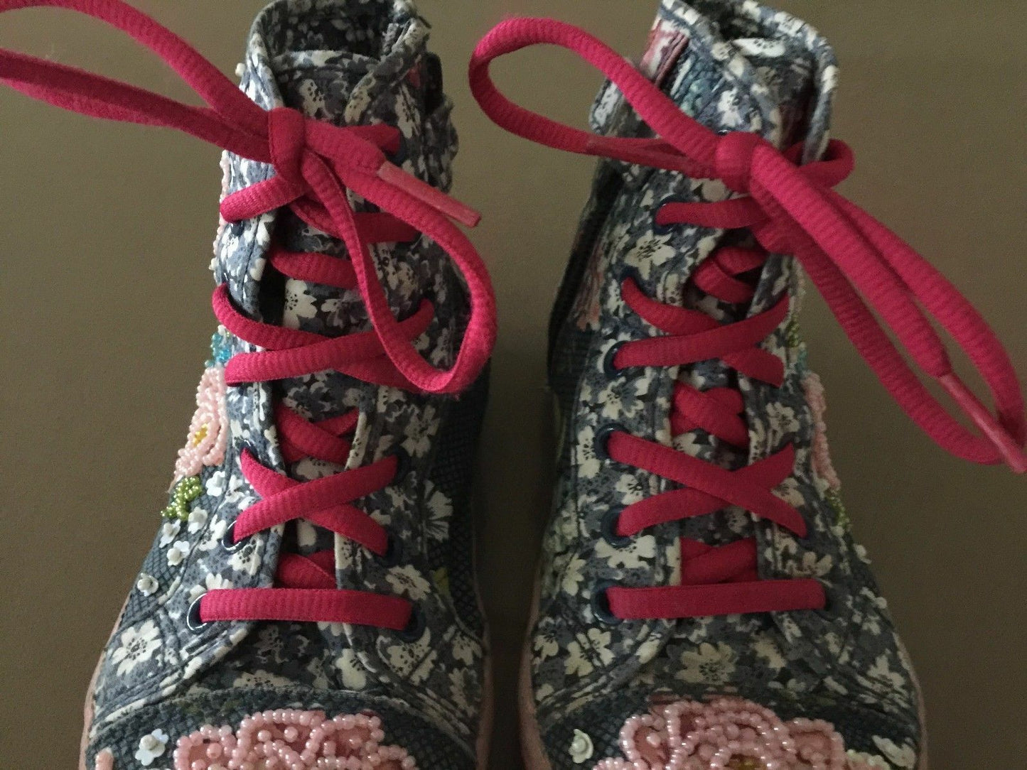 LELLI KELLY UK Ankle Boots Bead & Sequin Rose Blue Retro BaseBall Girls Sz 31cm
