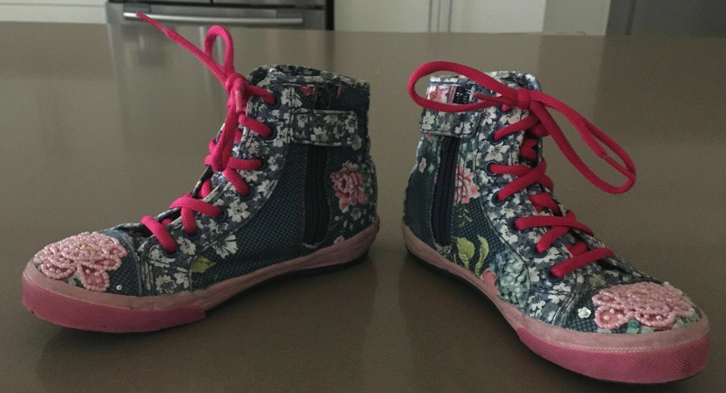 LELLI KELLY UK Ankle Boots Bead & Sequin Rose Blue Retro BaseBall Girls Sz 31cm