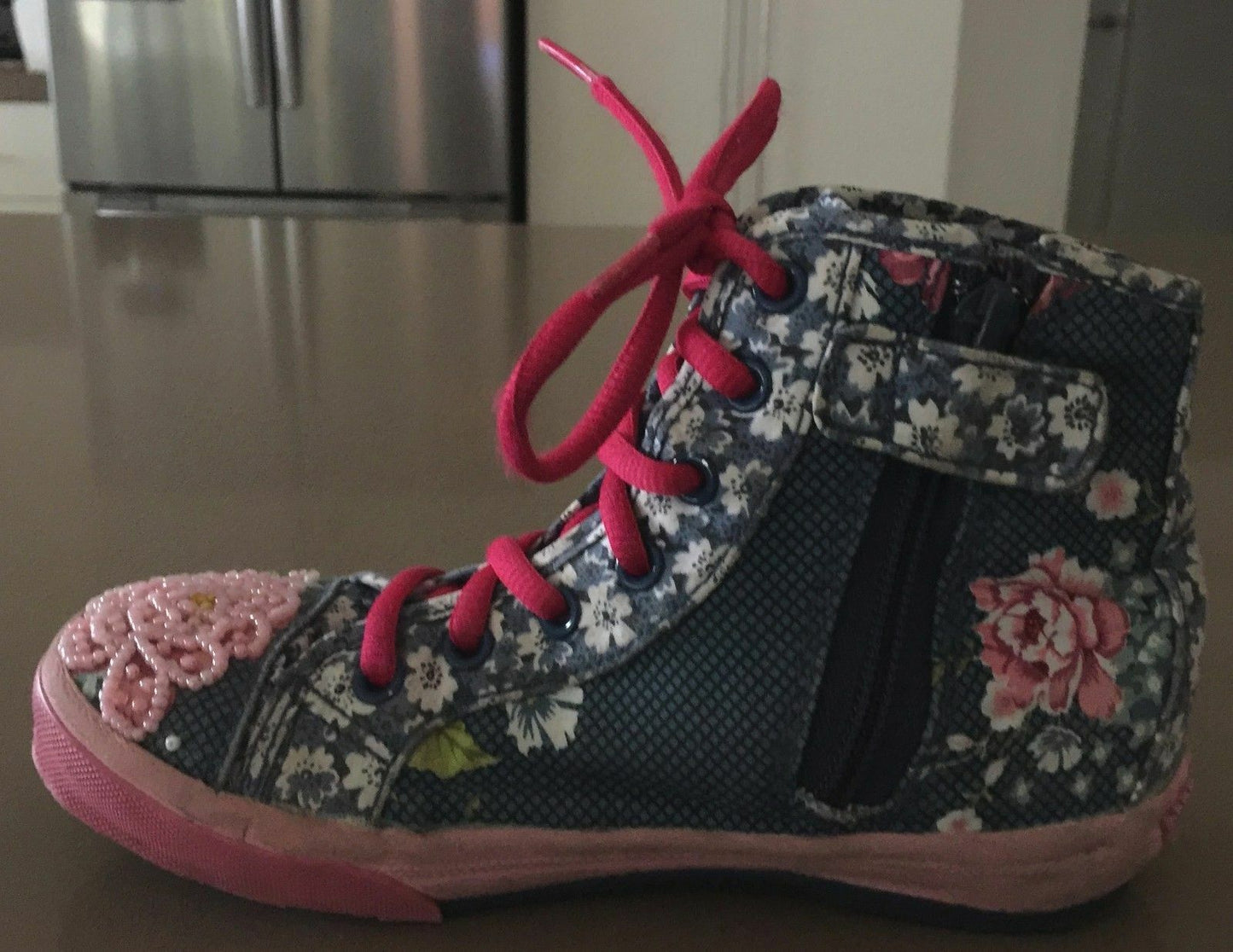 LELLI KELLY UK Ankle Boots Bead & Sequin Rose Blue Retro BaseBall Girls Sz 31cm