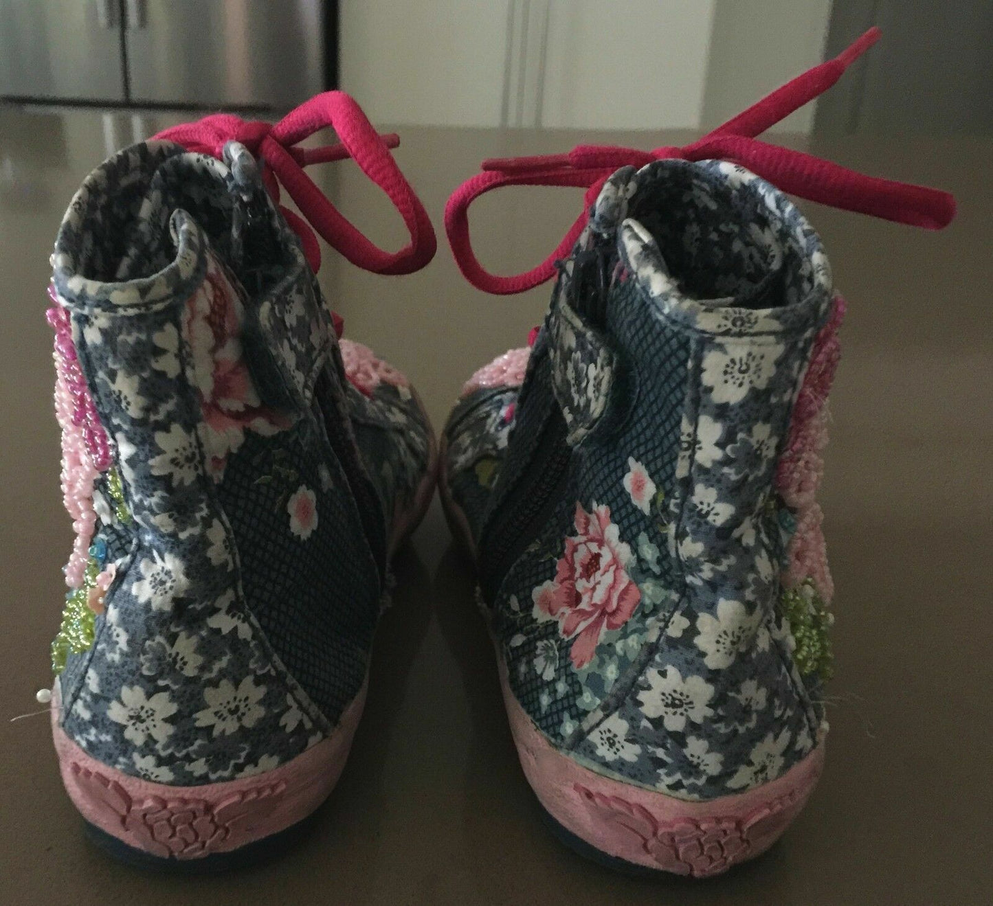 LELLI KELLY UK Ankle Boots Bead & Sequin Rose Blue Retro BaseBall Girls Sz 31cm