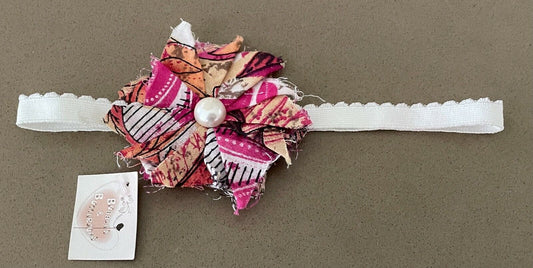 HEADBAND BUBBLES & BUTTERCUPS Girls White Elastic Headband Fabric Pearl Trim NEW