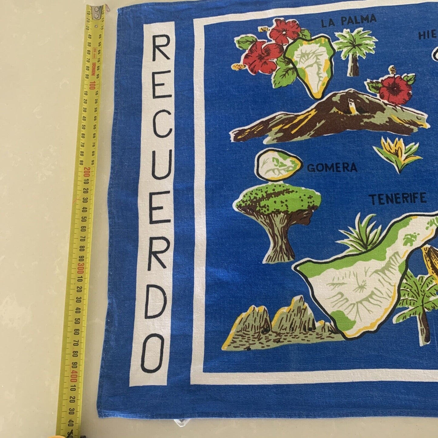 Vintage TEA TOWEL Cotton RECUERDO CANARIAS Canary Islands Souvenir Landscape