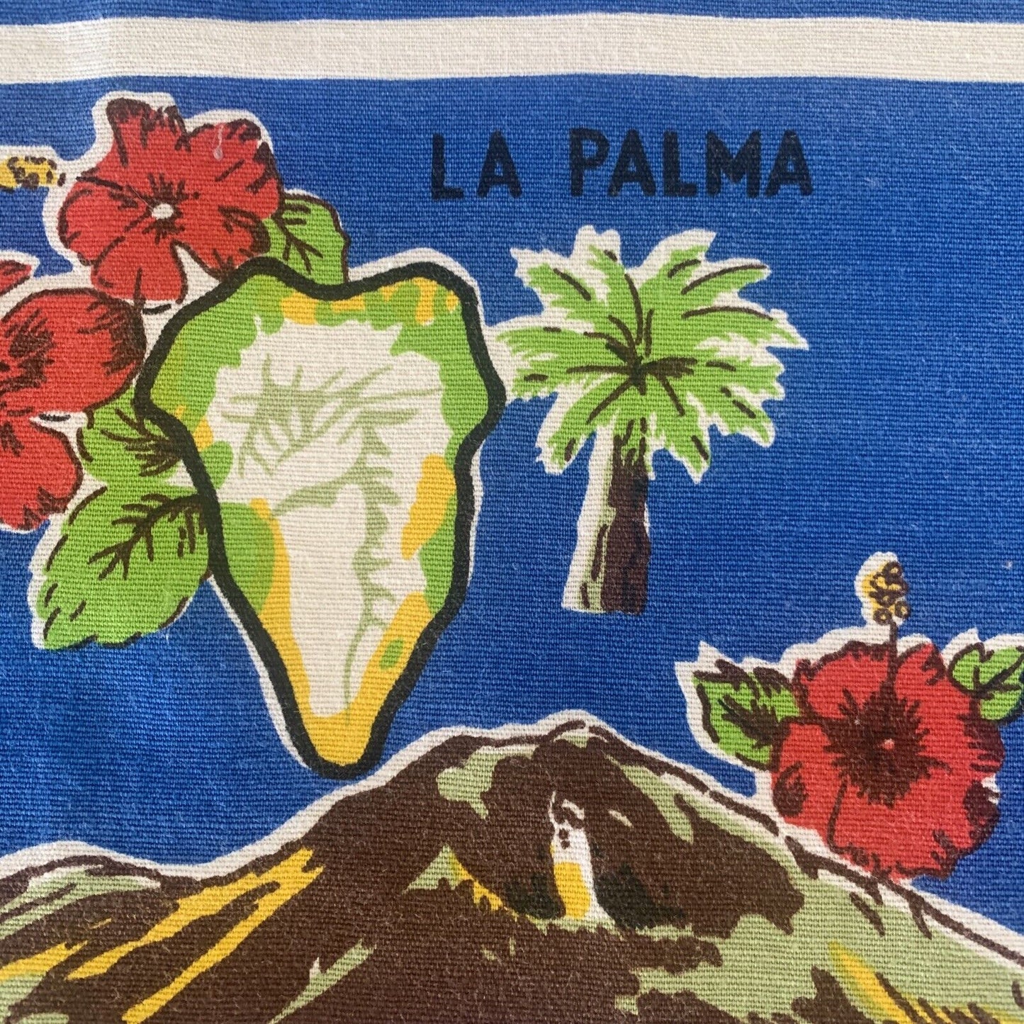 Vintage TEA TOWEL Cotton RECUERDO CANARIAS Canary Islands Souvenir Landscape
