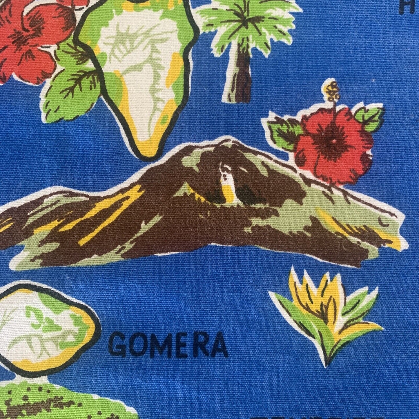 Vintage TEA TOWEL Cotton RECUERDO CANARIAS Canary Islands Souvenir Landscape