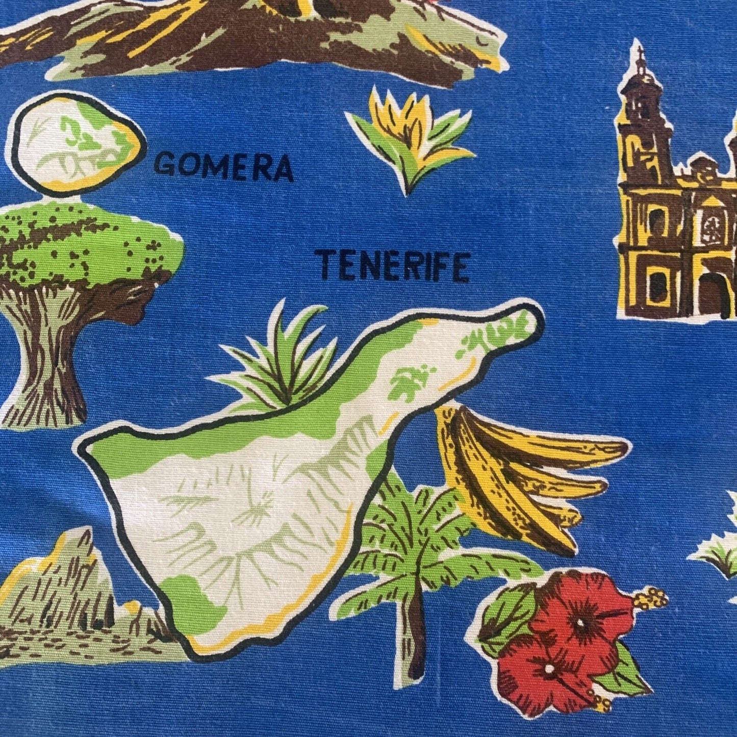 Vintage TEA TOWEL Cotton RECUERDO CANARIAS Canary Islands Souvenir Landscape