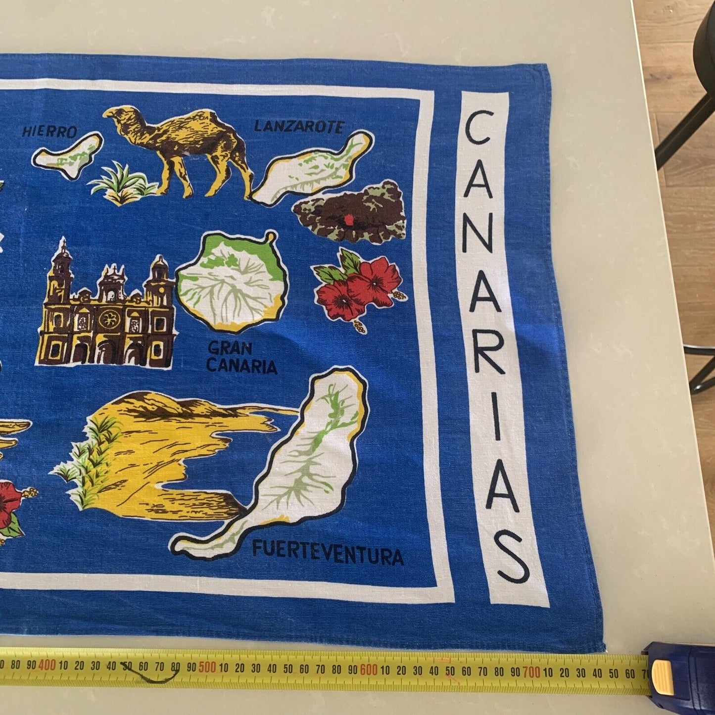 Vintage TEA TOWEL Cotton RECUERDO CANARIAS Canary Islands Souvenir Landscape