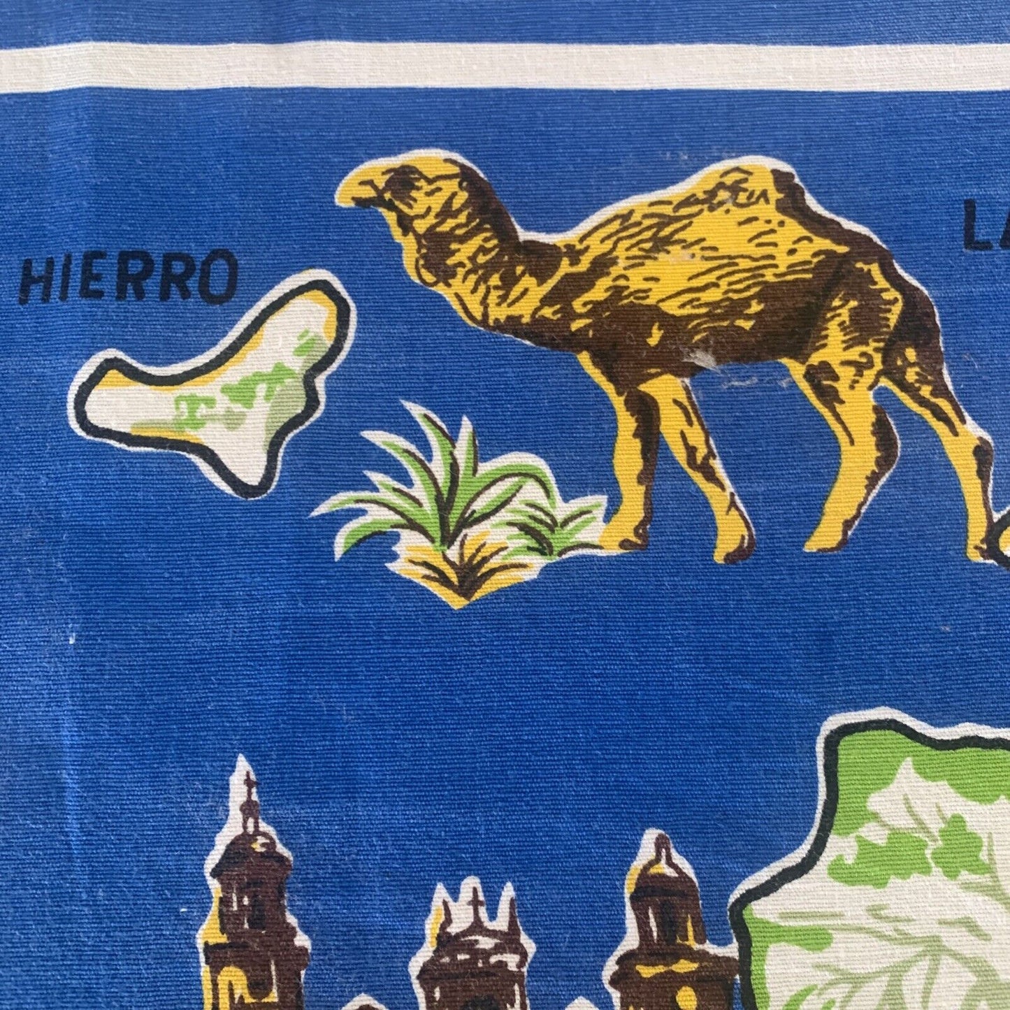Vintage TEA TOWEL Cotton RECUERDO CANARIAS Canary Islands Souvenir Landscape