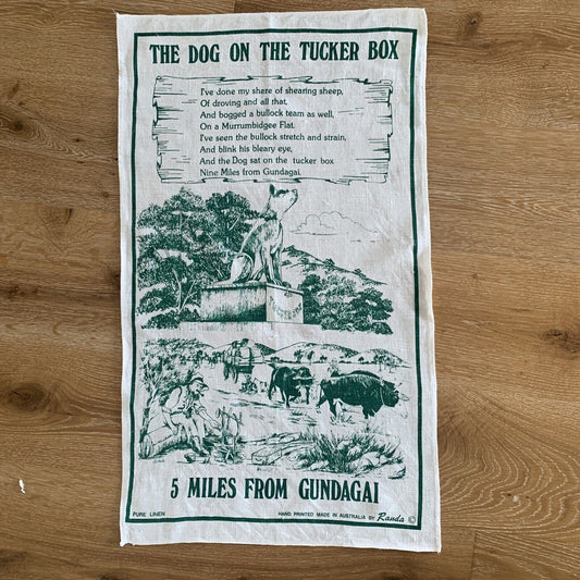 Vintage TEA TOWEL Cotton BARCALDINE QLD North Delta Outback Station Souvenir