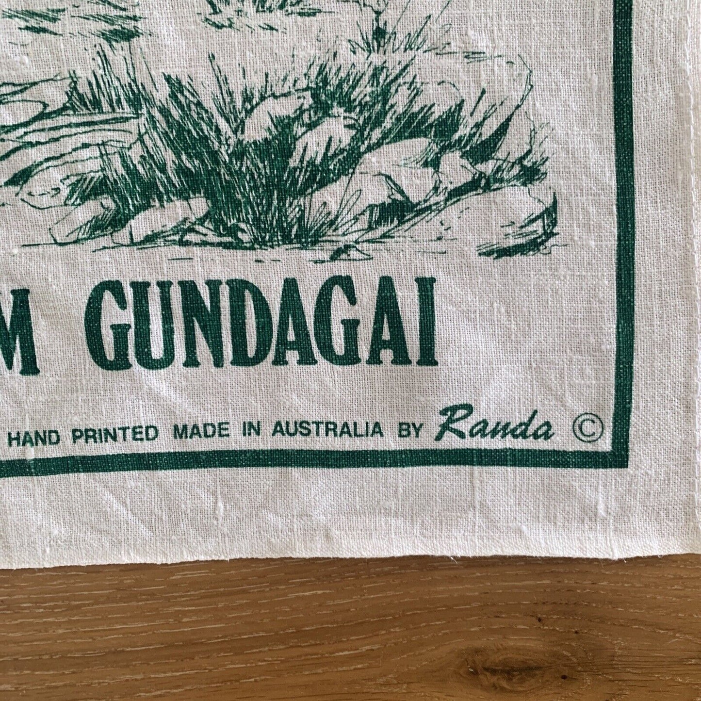 Vintage TEA TOWEL Cotton BARCALDINE QLD North Delta Outback Station Souvenir