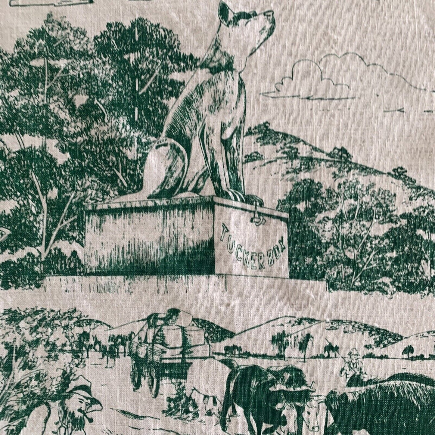 Vintage TEA TOWEL Cotton BARCALDINE QLD North Delta Outback Station Souvenir