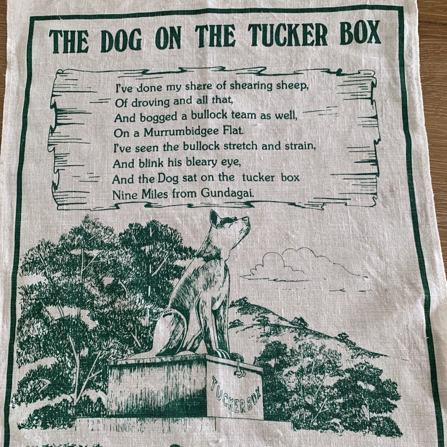 Vintage TEA TOWEL Cotton BARCALDINE QLD North Delta Outback Station Souvenir