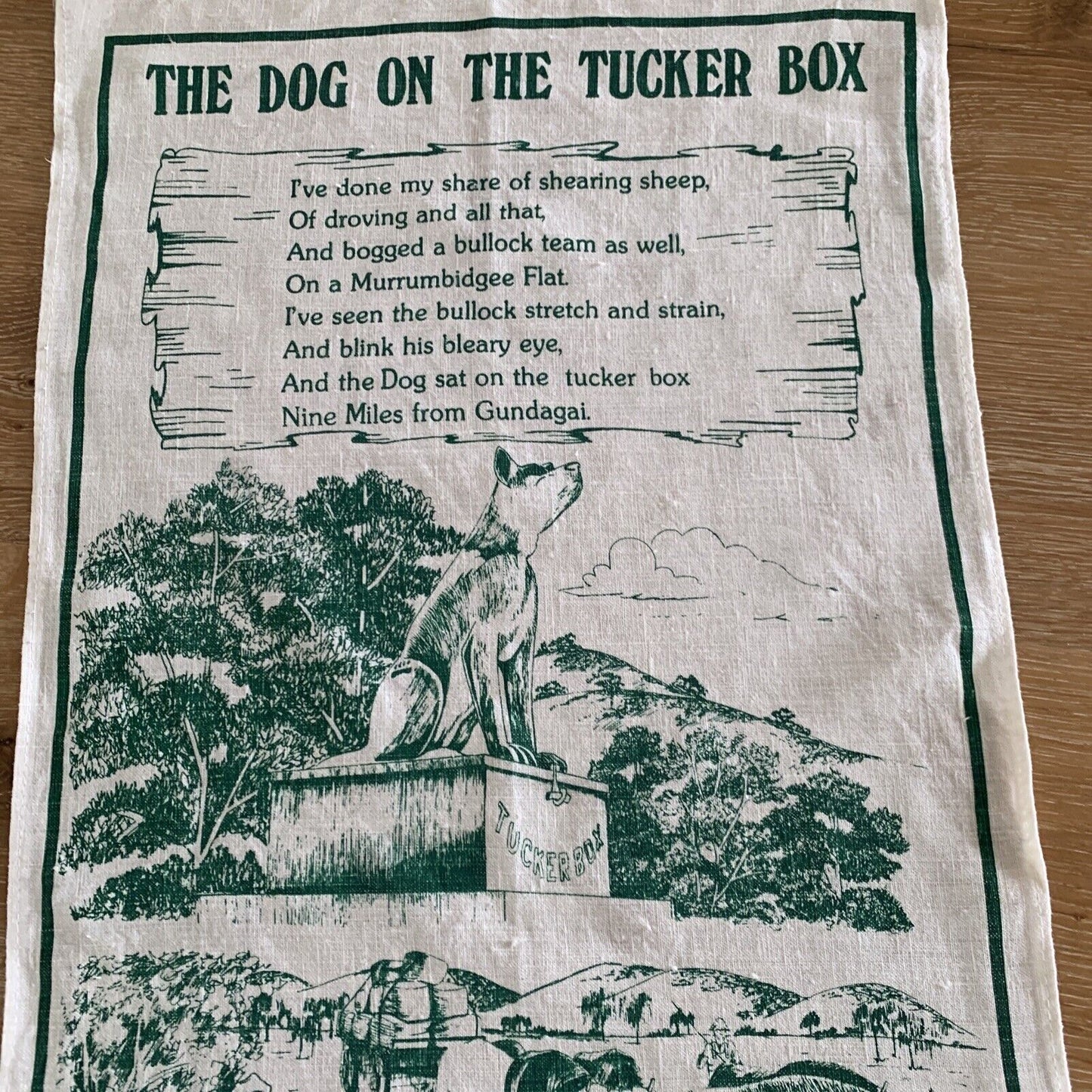 Vintage TEA TOWEL Cotton BARCALDINE QLD North Delta Outback Station Souvenir