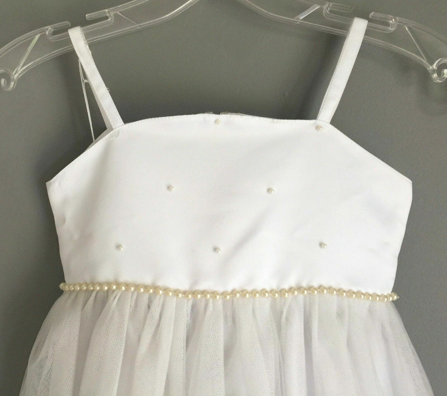 Our Small World White Flower Girl Dress Tulle Pearl Formal Party Size 4 NEW