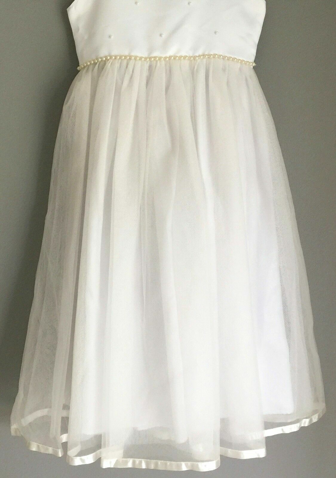 Our Small World White Flower Girl Dress Tulle Pearl Formal Party Size 4 NEW