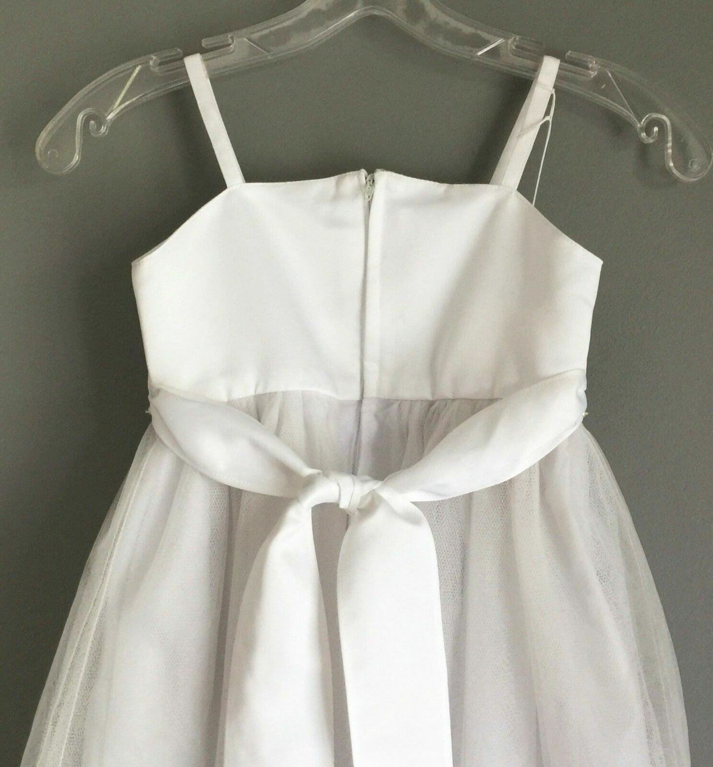 Our Small World White Flower Girl Dress Tulle Pearl Formal Party Size 4 NEW