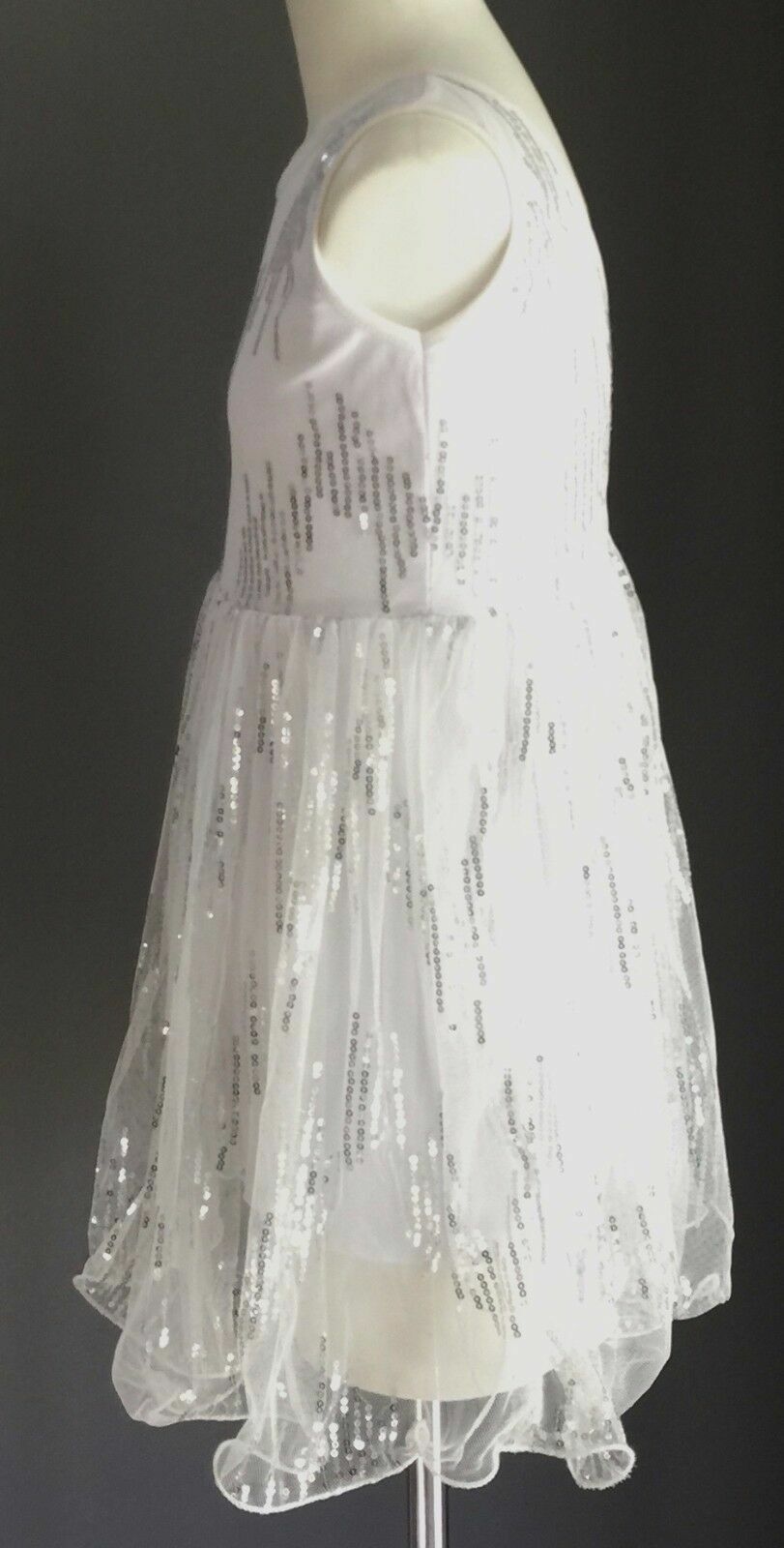New Girls CANDY THREADZ Party Dress Sleeveless White & Silver Sequin Size 4 5