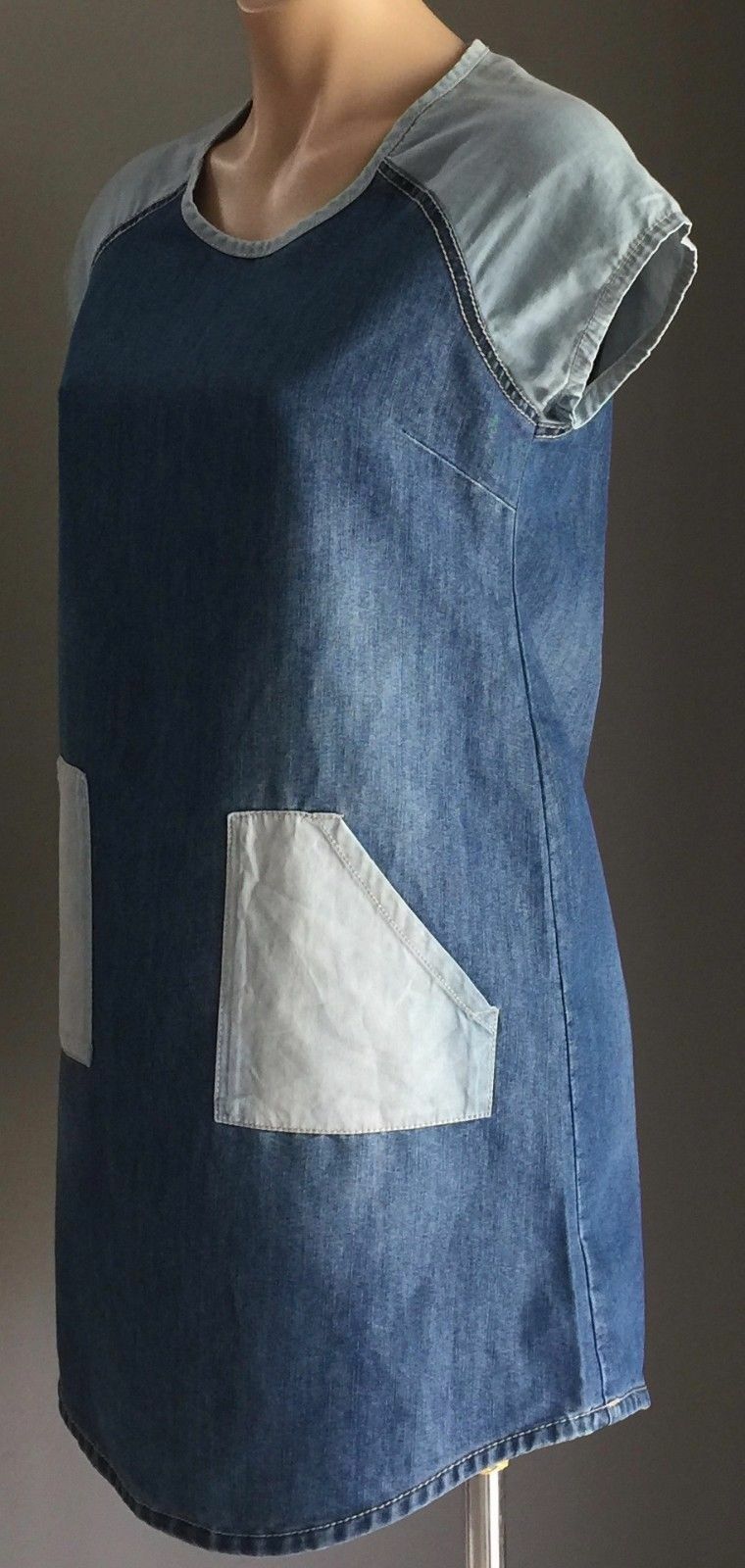 Teen Girl I Love NEXT UK Shift Dress 2 Tone Denim Cap Sleeve Size 14 Yrs