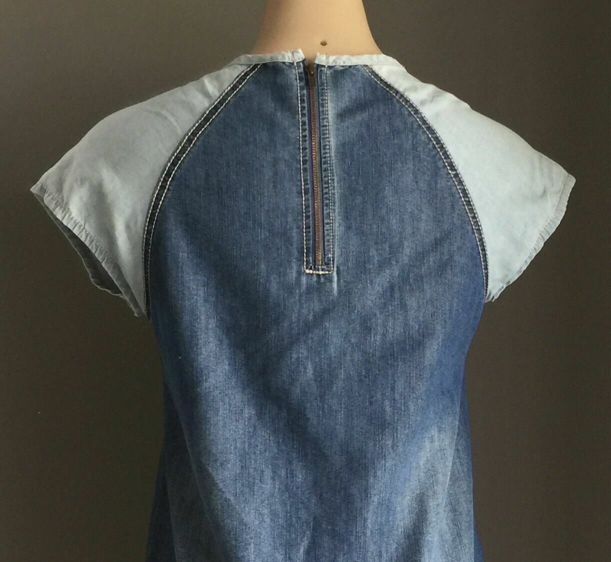Teen Girl I Love NEXT UK Shift Dress 2 Tone Denim Cap Sleeve Size 14 Yrs