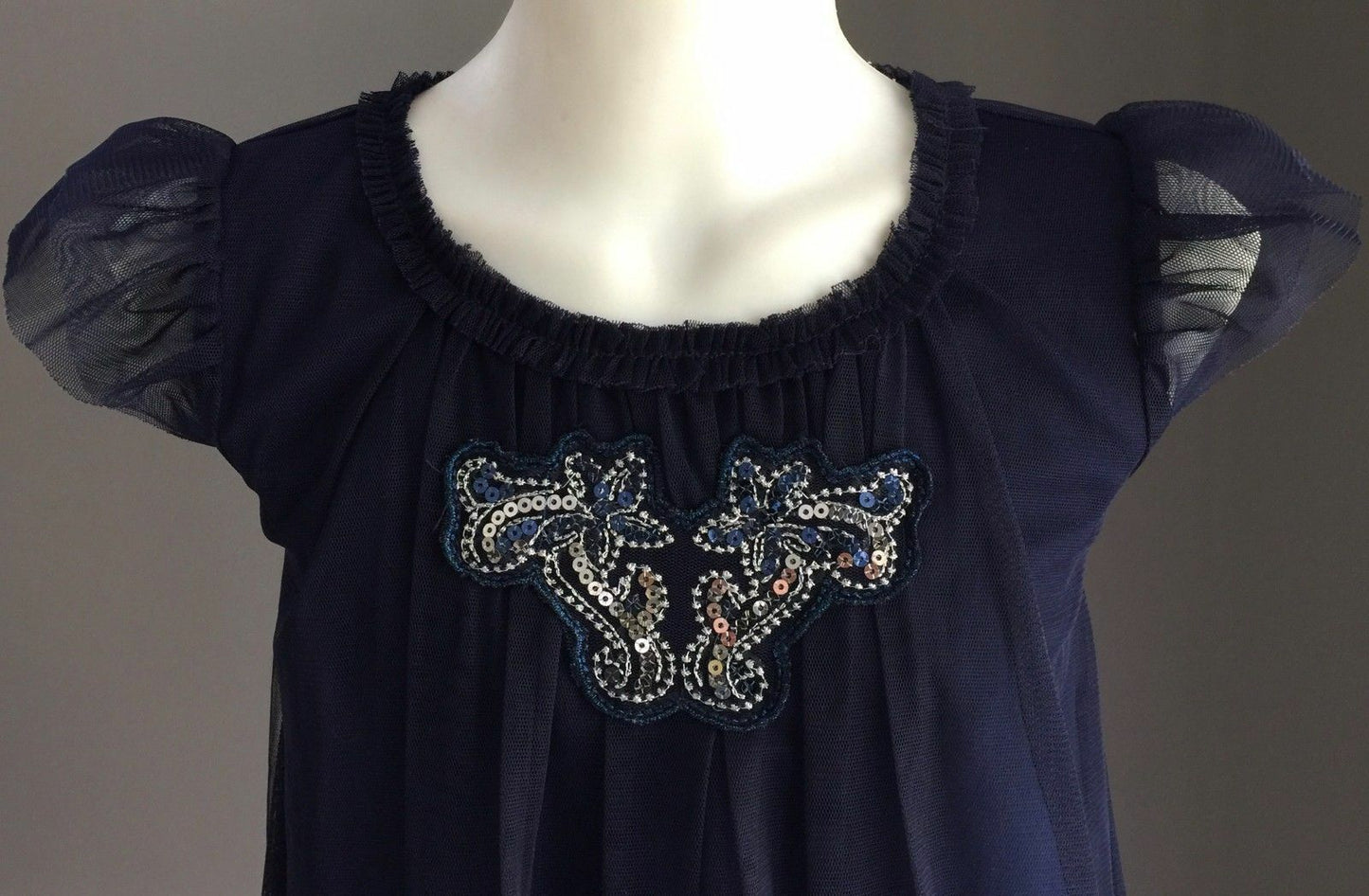 New Girls TARGET Dress Navy Blue Embellished Cap Sleeve A-line Tulle Size 6