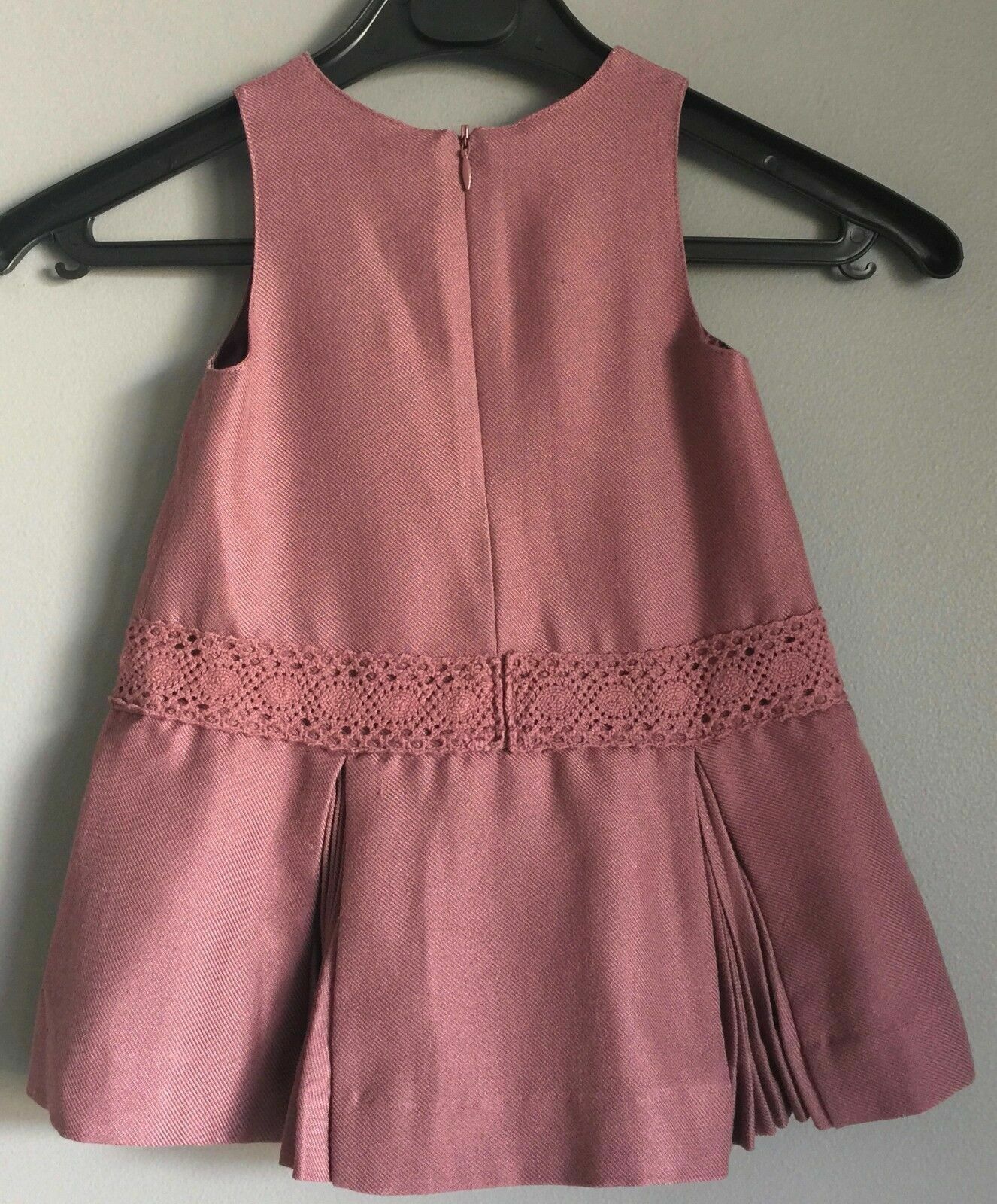 Baby Girl LILI GAUFRETTE Dress Dusty Pink Sleeveless w Pleat Hem Size 1 French