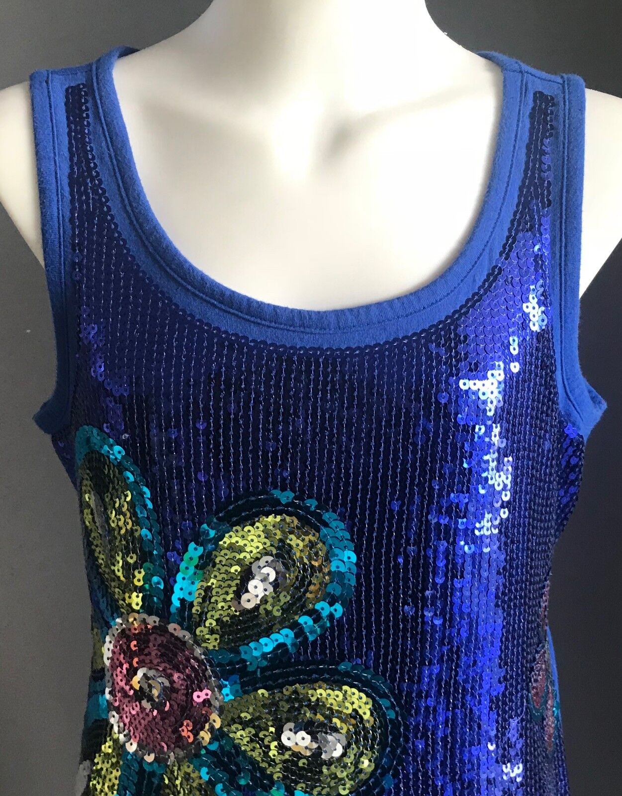 JUSTICE Shift Dress Tween Girl Size 12 Blue Sleeveless Sequin Floral Embellished