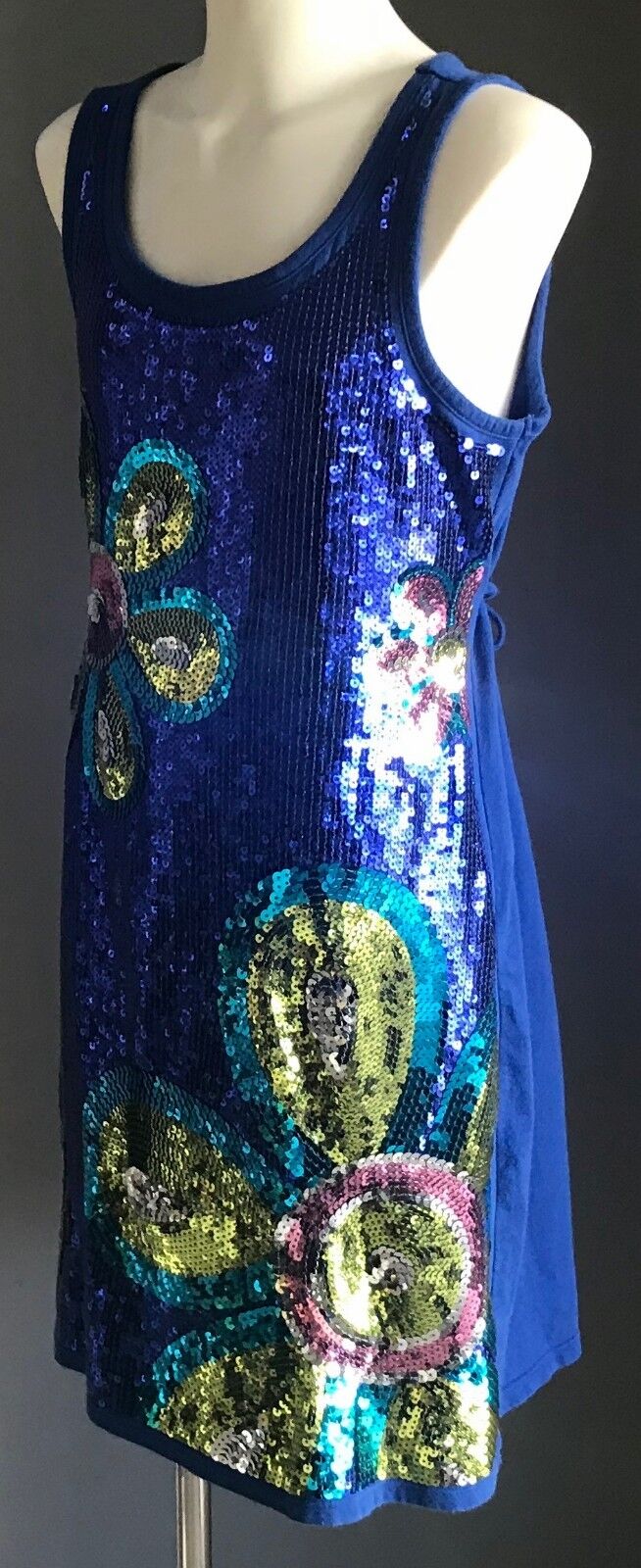 JUSTICE Shift Dress Tween Girl Size 12 Blue Sleeveless Sequin Floral Embellished